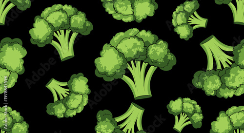A bunch of green broccoli on a black background