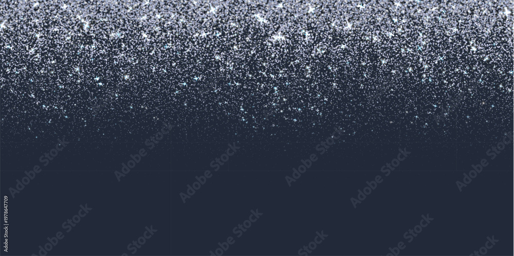Fototapeta premium Silver shiny dust spray effect and glitter star particles, falling sequin and shimmer luminous particles vector background. Holiday celebration luxury abstract overlay with confetti and glow texture