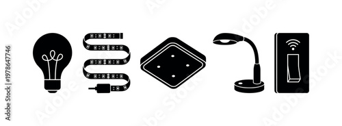 Smart light bulb standard shape, adjustable smart LED light strip, ceiling smart light panel square, compact smart desk lamp unit,