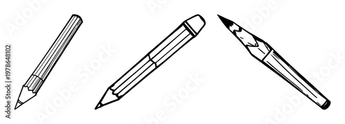 Explorer and travel tools set with hand-drawn sketchy style featuring a pencil, compass, map with a magnifying glass and camera