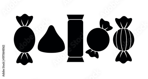 Wrapped candies including twist wrapped candy, foil wrapped chocolate candy, rectangular wrapped candy, round wrapped sweet,