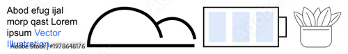 Technology, renewable energy, cloud storage, environmental sustainability, digital data, text content. Minimalist cloud shape, battery potted plant and Lorem Ipsum text. Focus on cloud storage