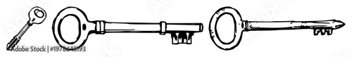 Old key set with rough sketchy art design featuring antique, vintage, retro with metal and grunge textures