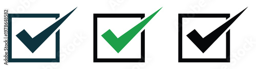 Checkbox icon collection, set of check mark symbols in boxes, right and wrong indicators, approval and rejection signs, simple modern vector design for digital interfaces.