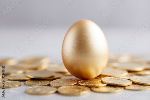 a golden egg, surrounded by gold coins.