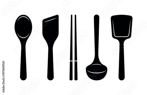 Wooden kitchen utensil spoon solid shape, bamboo spatula flat edge, reusable chopsticks straight pair, wooden cooking ladle deep