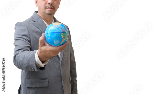 Businessman Holding Earth Globe Symbolizing Global Responsibility and Sustainability
