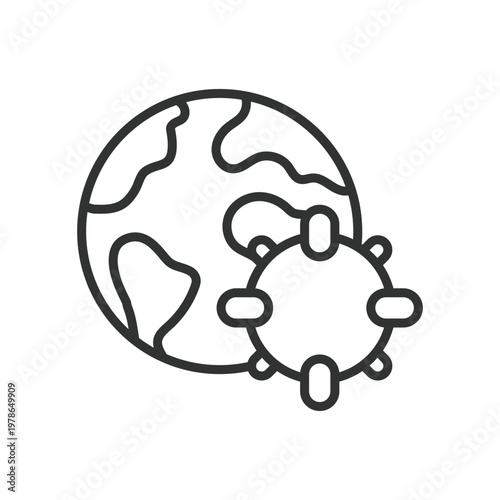 Epidemiology global, icon in line design. epidemiology, disease spread, global health, virus monitoring, pandemic, medical research on white background vector. epidemiology editable stroke icon