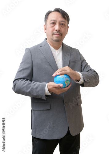 Business Leader Holding Earth Globe Representing Global Responsibility and Sustainability