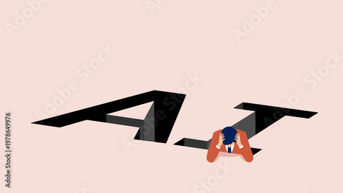 AIの落とし穴、生成AIのリスクと失敗を表現したビジネスイラスト