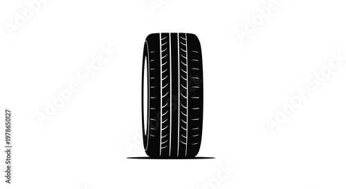 Simple black silhouette of a car tire against a white background