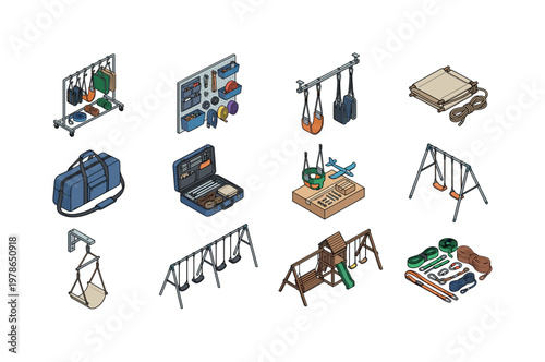 Swing storage rack, swing organizer, hanging swing storage, folded swing seat, swing carrying bag, portable swing kit, kids swing