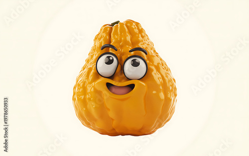 Smiling papaya with a face a whimsical fruit character on a white background