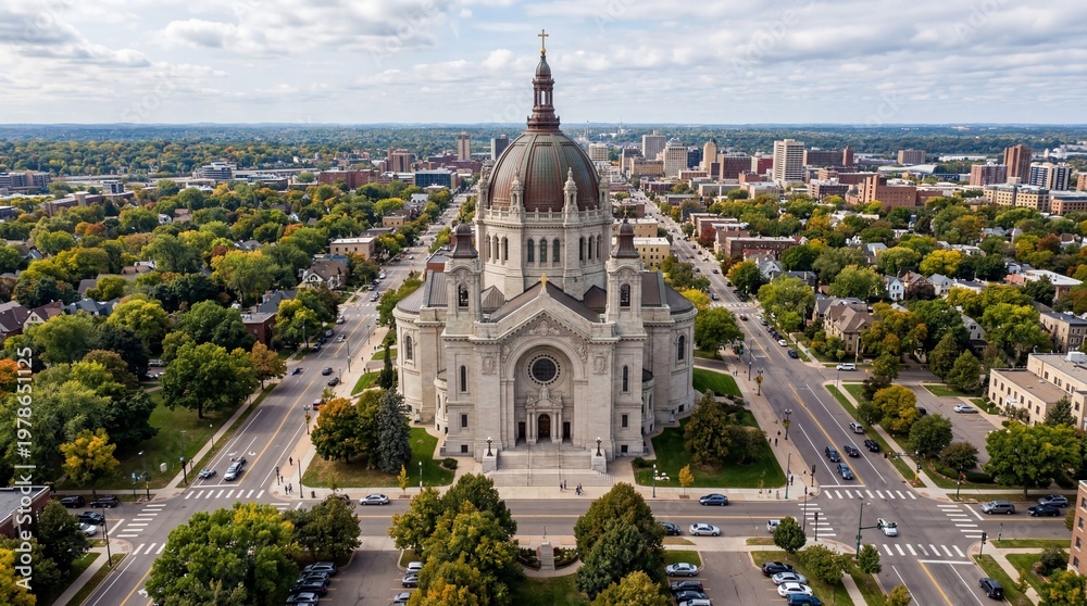 Fototapeta premium Aerial drone view of the Cathedral of Saint Paul in Minnesota city