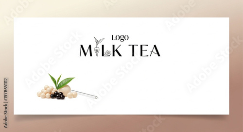 Minimal Milk Tea Logo With Tea Leaves.