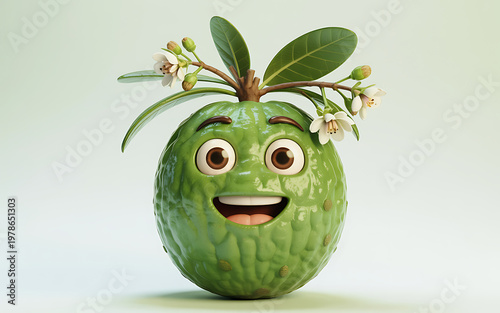 Joyful feijoa character a whimsical and delightful animated fruit portrait