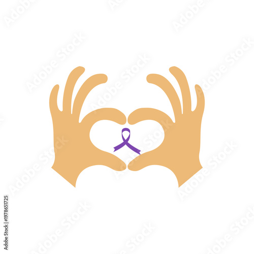 Hands Forming Heart with Purple Ribbon