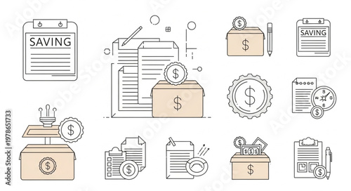 Set of Minimal Financial Savings Icon Illustrations.