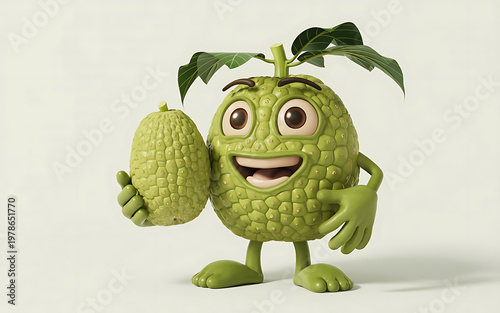 Charming anthropomorphic cherimoya fruit character with a playful expression