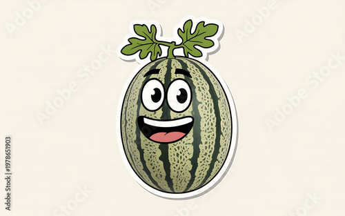Cartoon watermelon character with a playful expression and leafy crown