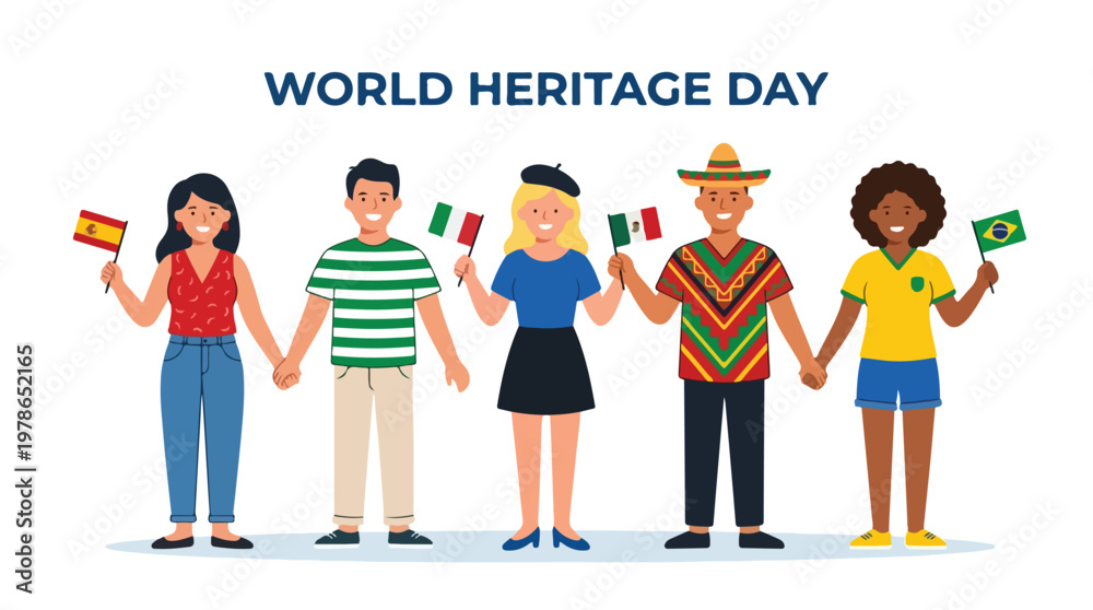 Fototapeta premium vector of a group of people from different countries standing together holding hands celebrating 