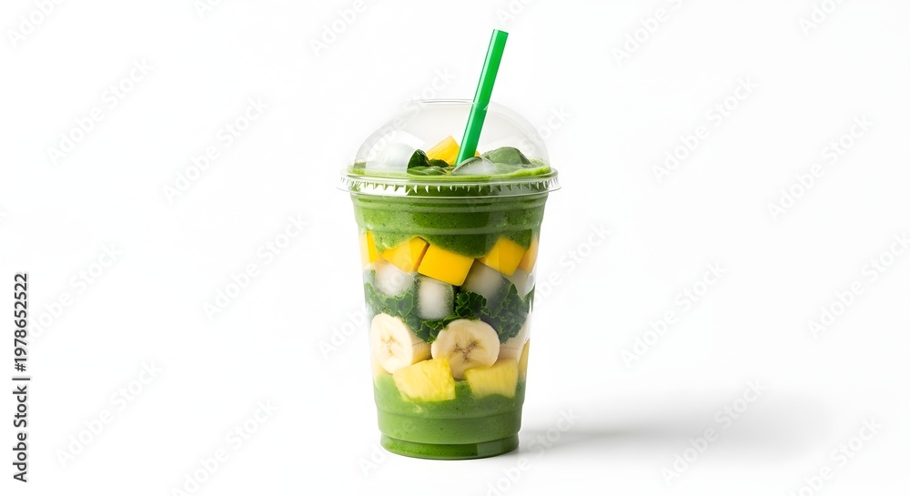 Fototapeta premium Green smoothie with fresh fruit and vegetables isolated on white background
