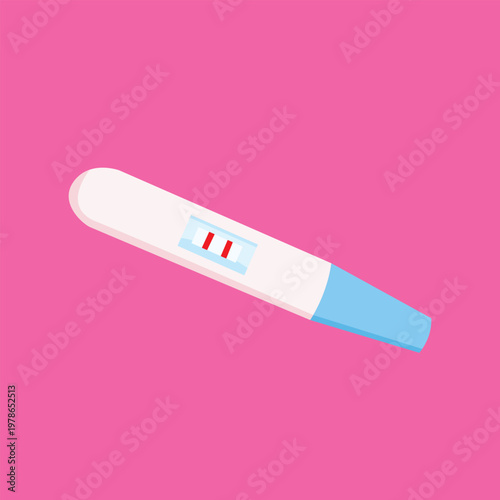 Pregnancy test showing two pink lines indicating a positive result against a pink background
