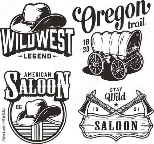 Cartoon wild west objects with wooden cart and saloon doors vector