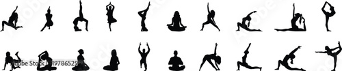 Silhouette yoga asana icons for wellness and fitness design vector