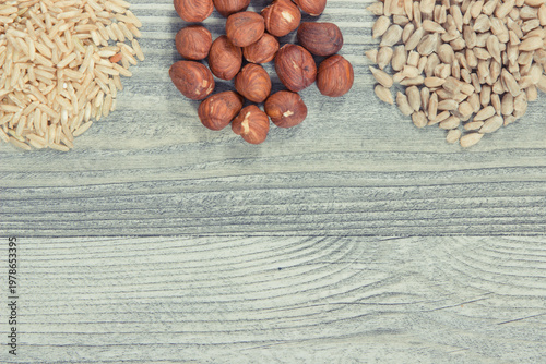 Healthy ingredients containing vitamin B6 and minerals. Nutritious eating. Place for text