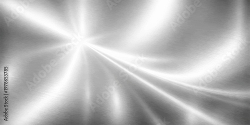 Abstract radial brushed steel texture with dynamic light rays, shiny silver metallic background for futuristic industrial design high resolution image