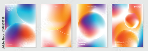 Abstract gradient poster background vector set. Minimalist style cover template with vibrant perspective 3d geometric prism shapes collection. Ideal design for social media, cover, banner, flyer.