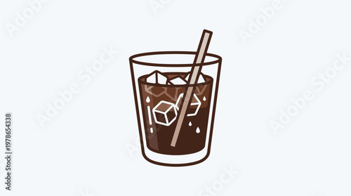 Cool and Refreshing Iced Drink Illustration in a Glass with Ice Cubes and a Straw, a Perfect Visual for Summer Beverages and Hydration