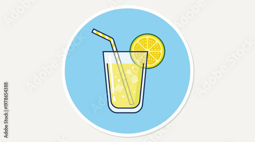 Refreshing Lemonade Drink with Ice Cubes and a Slice of Lemon, Perfect for Summer Hydration