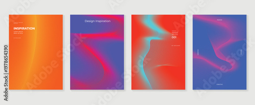 Abstract gradient poster background vector set. Minimalist style cover template with vibrant perspective 3d geometric prism shapes collection. Ideal design for social media, cover, banner, flyer.