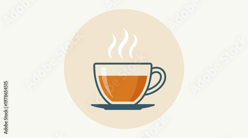Steaming Hot Tea Cup Icon Illustration. A warm, comforting beverage symbol in a clean, minimalist flat design, perfect for cafes, relaxation, and healthy lifestyle concepts