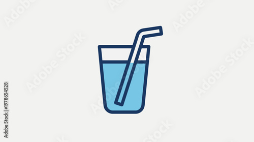 Simple vector graphic of a refreshing blue drink in a glass with a straw, perfect for representing hydration and beverages