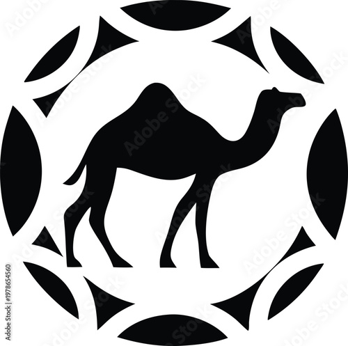 Camel silhouette with abstract leaf pattern vector illustration
