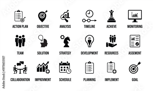 Business Strategy and Action Plan Icon Set