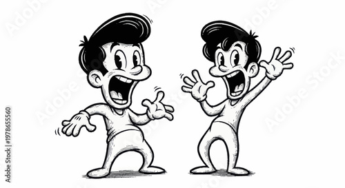 Two cartoon boys expressing excitement freely.