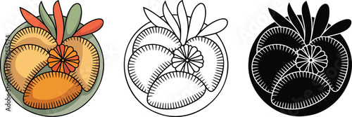 Empanadas silhouette & Outline and illustration set isolated on transparent background