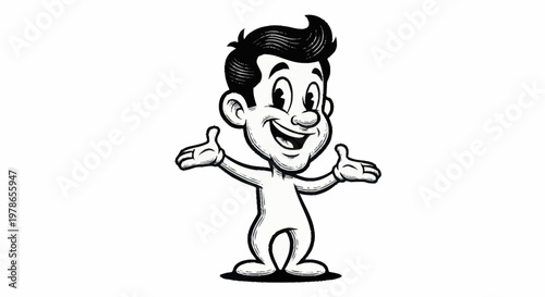 Smiling cartoon man with open arms.
