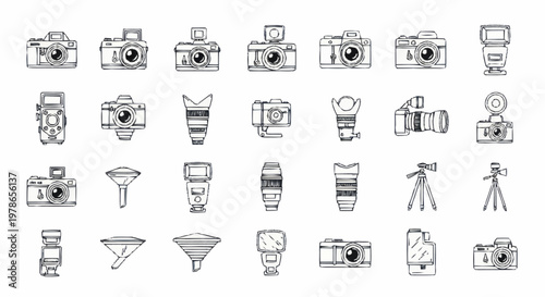 Camera icons and photography tools.