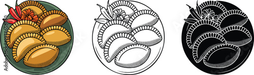 Empanadas silhouette & Outline and illustration set isolated on transparent background