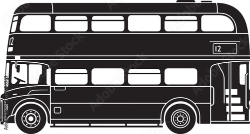 Vintage double decker bus side view illustration on black background