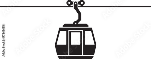 Modern cable car suspended on urban transport line against minimalist background
