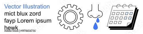 Technology, health awareness, scheduling, industrial design, time management, personal care. Features gear, dripping nose and calendar. Technology and health awareness conceptual design