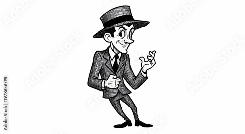 Cartoon man in suit gestures.