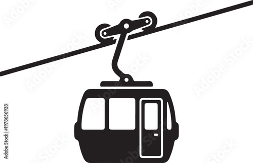 Modern cable car ascending urban transport line in minimalist black and white design