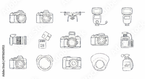 Cameras and photography equipment icons.